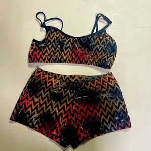 Capezio girls 2 piece dance outfit print - black orange/yellow